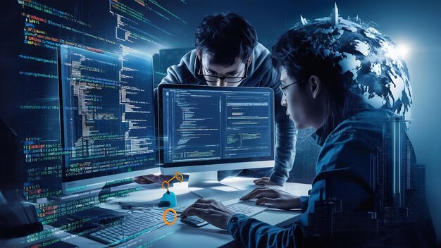 web development programming code or app development and web design on computer for seo 3d backgroun