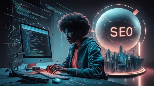 वेब विकास प्रोग्रामिंग कोड या एसईओ 3डी बैकग्राउंड के लिए कंप्यूटर पर ऐप विकास और वेब डिजाइन