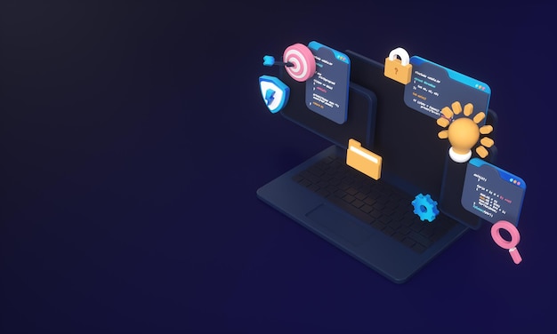 web development programming code or app development and web design on computer for seo 3d background