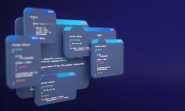 Программный код веб-разработки или разработка приложений и веб-дизайн на компьютере для seo 3d background