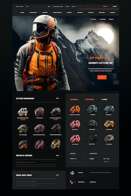 Web Layout of Climbing Gear Shop Climbing Shoes Harnesses Carabiners Mount Concept Idea Creative