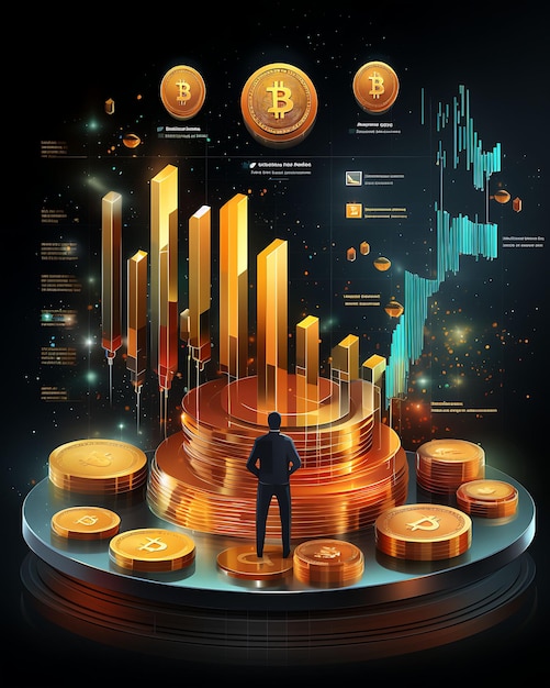 Photo web layout cryptocurrency education platform with infographics and data figma concept banner poster