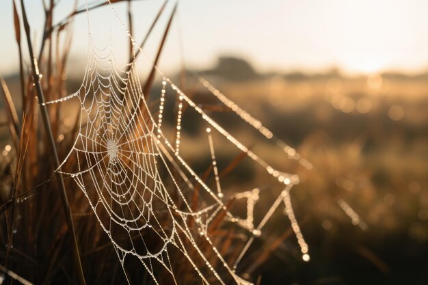 web licht spin herfst dauw natte ochtend mist natuur plant zonlicht