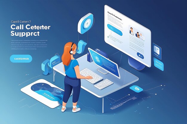 写真 ウェブサイトのデザインのテンプレート コールセンターサポート 24 7 イソメトリック 24 時間 オープン カスタマー サービス