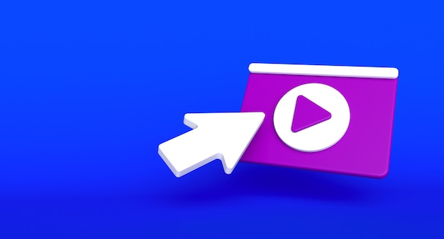 Web page social media concept. Video play icon illustration. 3D render