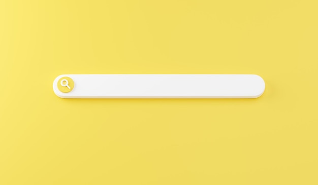 Web search bar 3d render illustration of white website form for research of information on yellow background