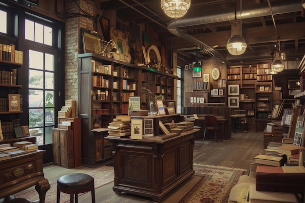 веб-шаблон, изображающий эстетику старинного книжного магазина