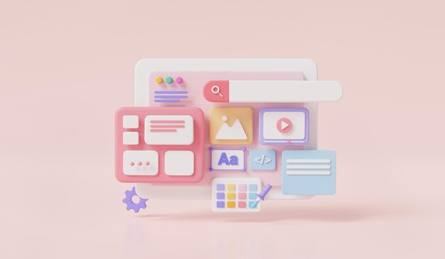 Web UIUX デザインとプログラミング Web デザイン ソフトウェア クリエーター サイト コーディング ユーザー インターフェイスのユーザー エクスペリエンス デザインのランディング ページ テンプレート ソフトウェア開発コンセプト 3 d レンダリング イラスト