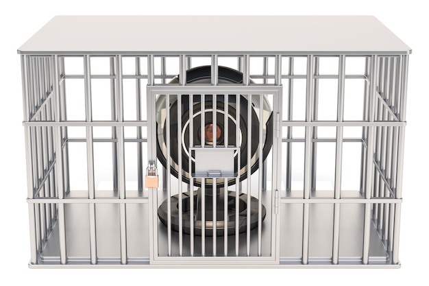 Webcam inside cage prison cell 3D rendering