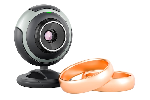 Webcam with wedding rings 3D rendering