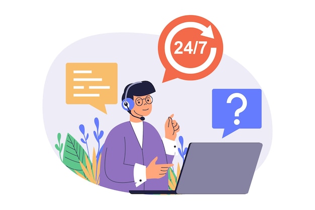 Webconcept van callcenter met platte cartoonmensen voor websiteontwerp