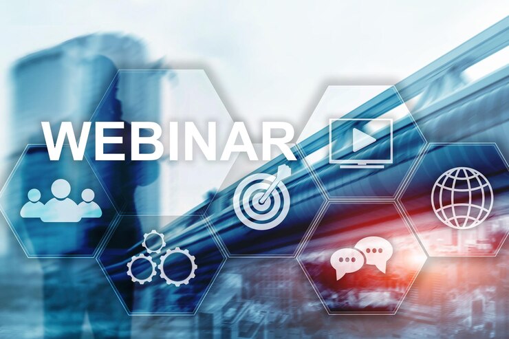 Webinar Persoonlijke ontwikkeling en e-learning concept op onscherpe abstracte achtergrond