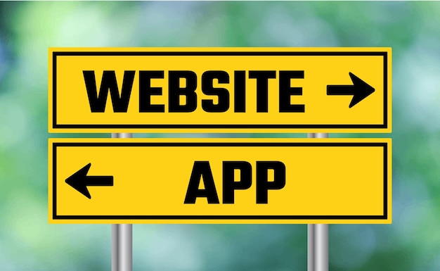 Website or app road sign on blur background