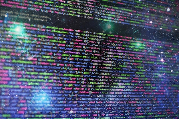 Разработка сайта. анализ журналов сервера. крупный план развития технологий программирования и кодирования. разработчик работает над кодами веб-сайтов в офисе.