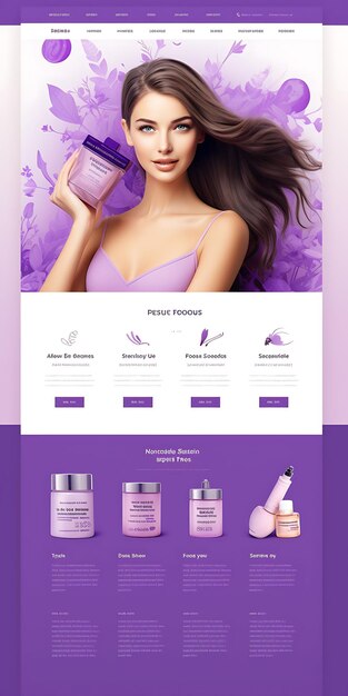 Photo website of hair removal products for women purple color theme with smoo layout design concept idea