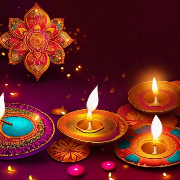 Foto design di intestazione o banner del sito web con lampada ad olio realistica su sfondo viola per il festival di diwali