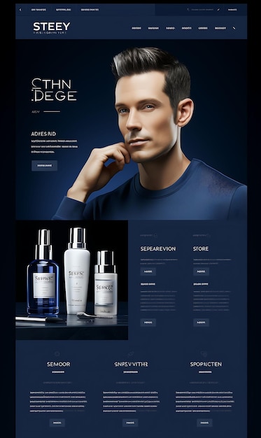 Website of High End Mens Skincare Clinic Navy Blue and Silver Color Sch Layout Design Concept Idea