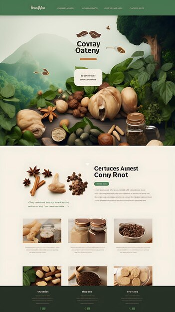 Photo website layout cashew milk earthy with a green and brown palette natural te poster flyer design