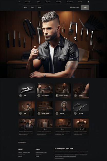 Photo website layout of exclusive mens hair salon dark wood and leather inspired col creative figma art