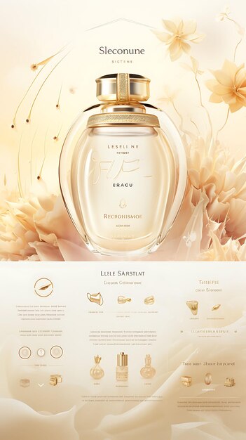 Photo website layout of exclusive perfume brand for women soft pastel and gold color creative figma art