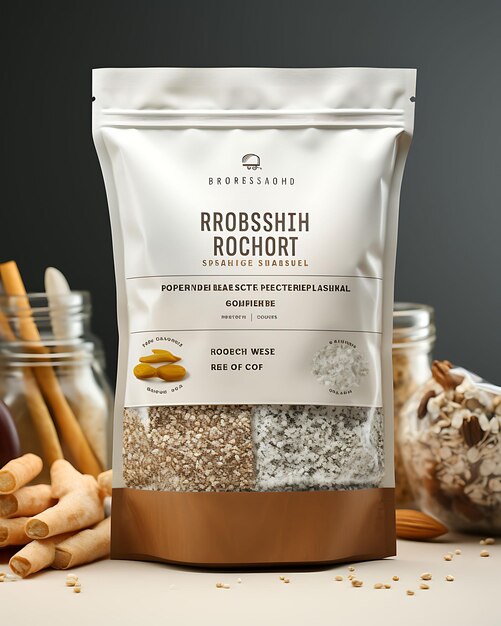 Photo website layout horseradish snack bag in white and brown shades silver spark poster flyer design