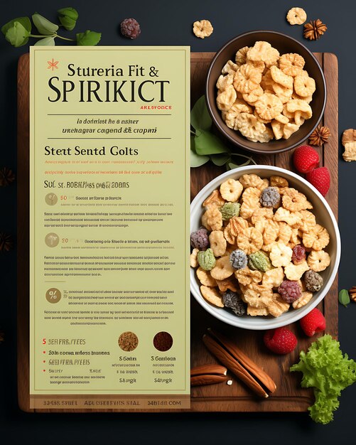Photo website layout low carb cereal packaging slim with a grey and light green p poster flyer design