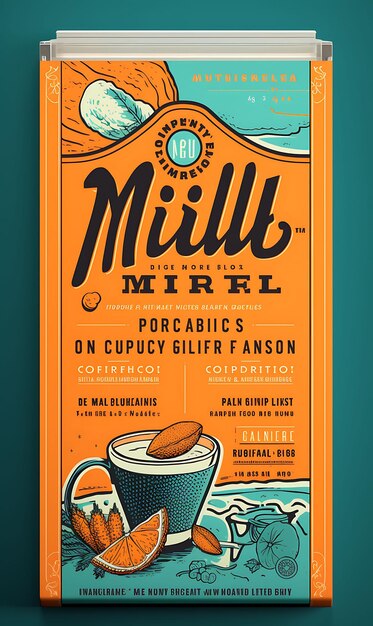 Photo website layout millet cereal packaging retro with an orange and teal palett poster flyer design