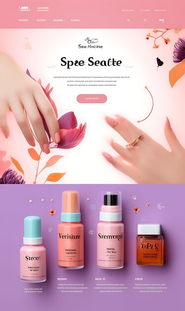 Website layout of nail salon for women vibrant color theme with nail polish bo creative figma art