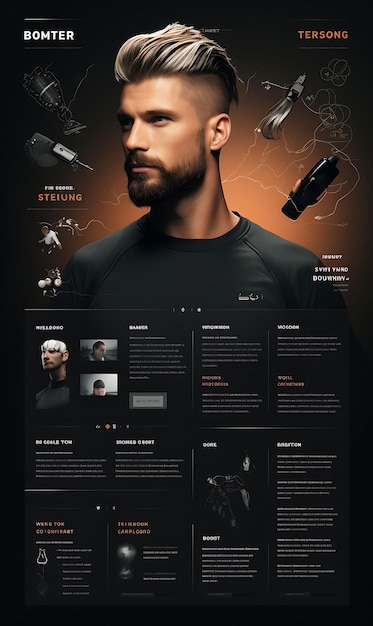 写真 男性のヘアスタイリングのヒントとチュートリアルのウェブサイトレイアウト 単色カラー クリエイティブフィグマアート