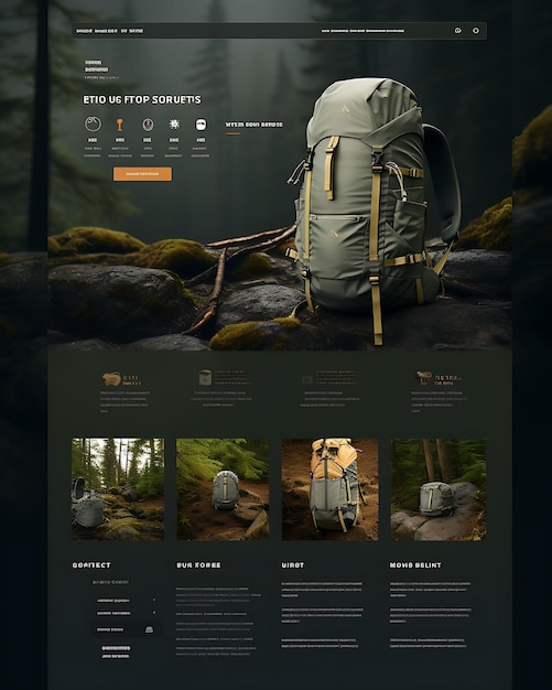 Photo website layout outdoors camping packaging and adventure items with a rugged concept ideas design