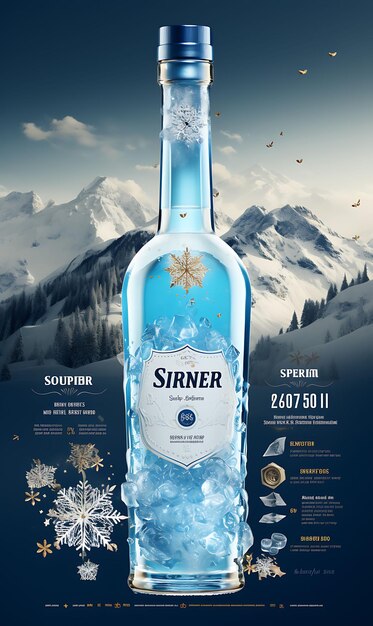 Photo website layout schnapps maker with a mountain blue and white theme alpine f poster flyer design