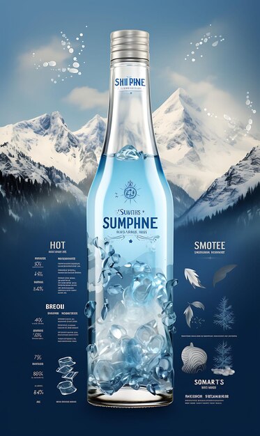 Photo website layout schnapps maker with a mountain blue and white theme alpine f poster flyer design