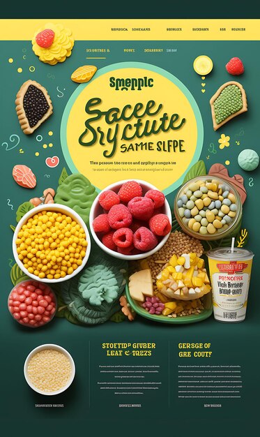 Фото Веб-сайт без сахара здоровая упаковка зерновых с зеленым и желтым плакатом