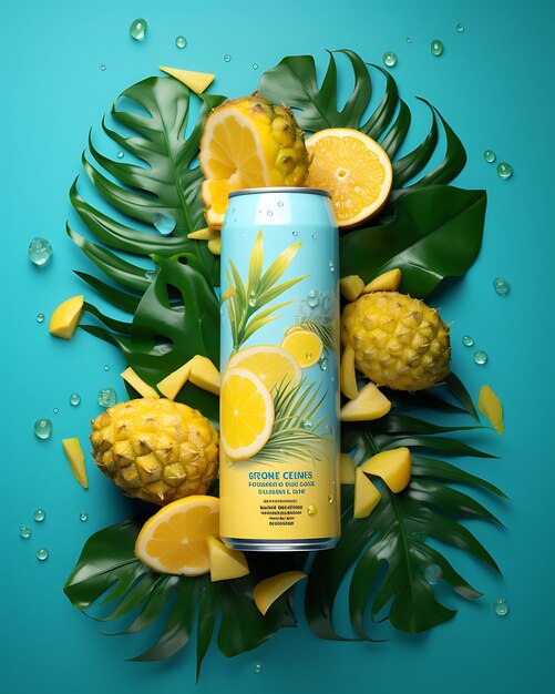 Website layout tropical breeze packaging with a turquoise and yellow palett poster flyer design