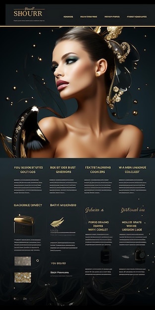 Foto layout del sito web di upscale makeup studio for women schema di colori nero e oro creative figma art