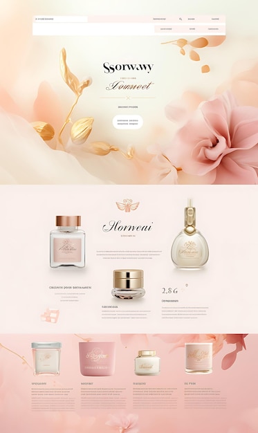 写真 女性専用香水ブランドのウェブサイト 柔らかいパステルとゴールドカラーレイアウトデザインコンセプトアイデア