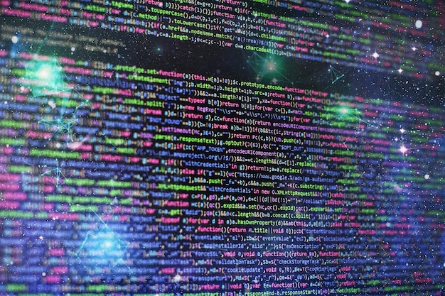 Website ontwikkeling. Analyse van serverlogboeken. Close-up die programmeer- en coderingstechnologieën ontwikkelt. Ontwikkelaar die werkt aan codes van websites op kantoor.