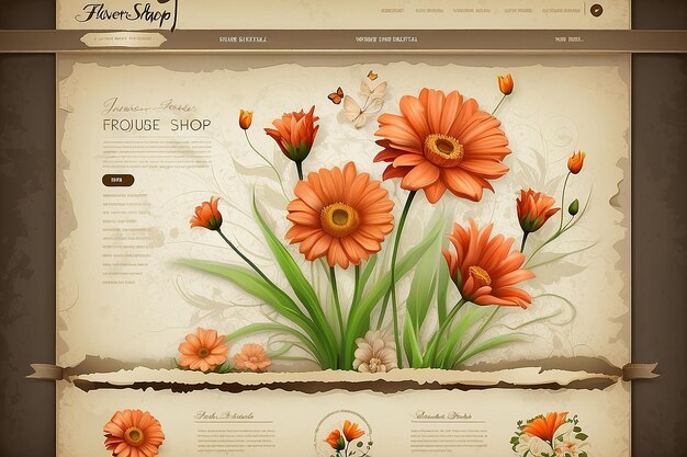 website sjabloon voor bloemenwinkel en webwinkel de versleten gewreven effecten zijn op verschillende lagen