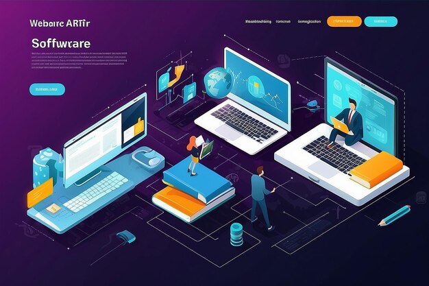 Website template software webinar online education personnel training consulting vector illustration