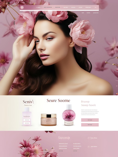 Website van Boutique Skincare Brand voor vrouwen Zachte en vrouwelijke kleur Th Layout Design Concept Idea