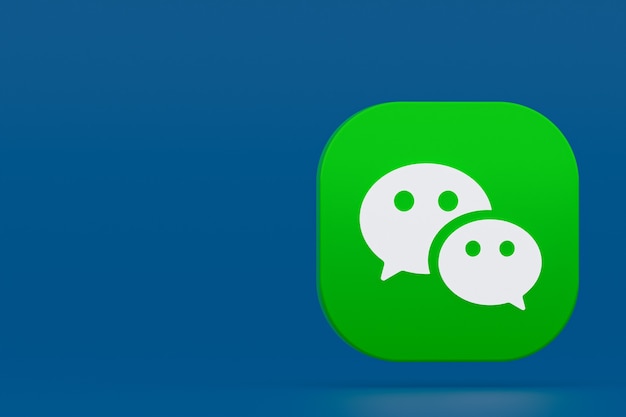 Wechat application logo 3d rendering on blue background