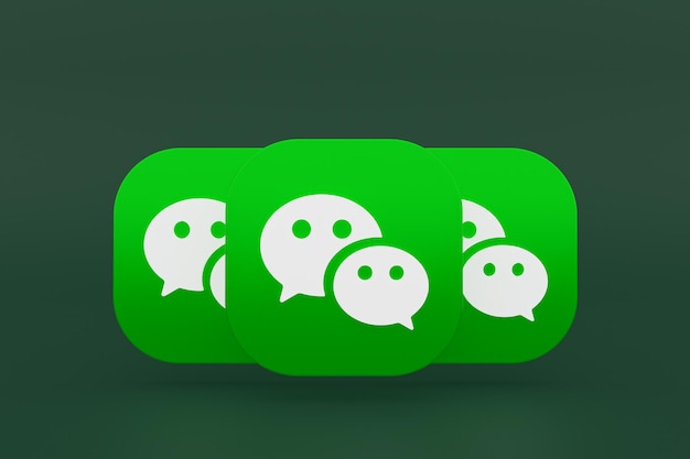 緑の背景にWechatアプリケーションのロゴの3Dレンダリング
