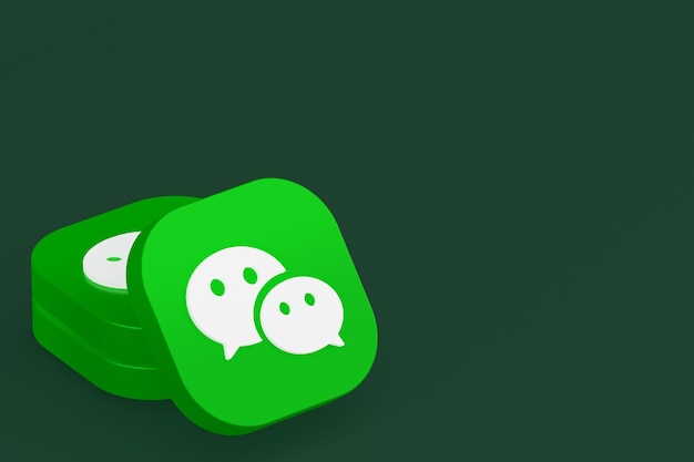 緑の背景にWechatアプリケーションのロゴの3Dレンダリング