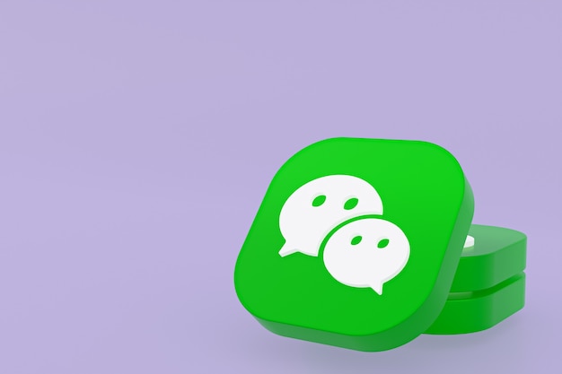 Фото 3d-рендеринг логотипа приложения wechat на фиолетовом фоне