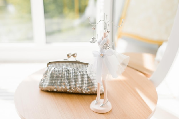 Wedding accessories for the bride silver bags and earrings