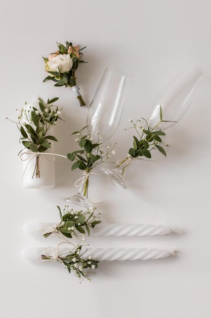 Wedding accessories Wedding glasses wedding candles boutonniere