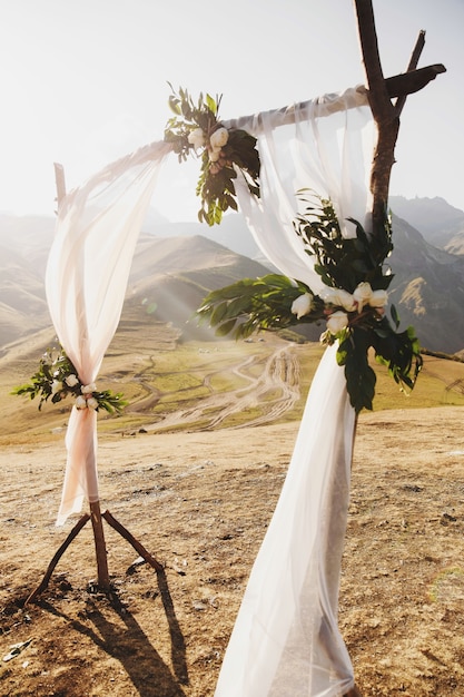 Wedding altar made of wooden blocks