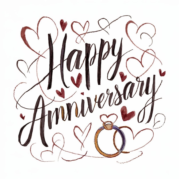 a wedding anniversary card with hearts and a ring that says happy anniversary