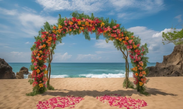 Свадебная арка с цветами на пляже