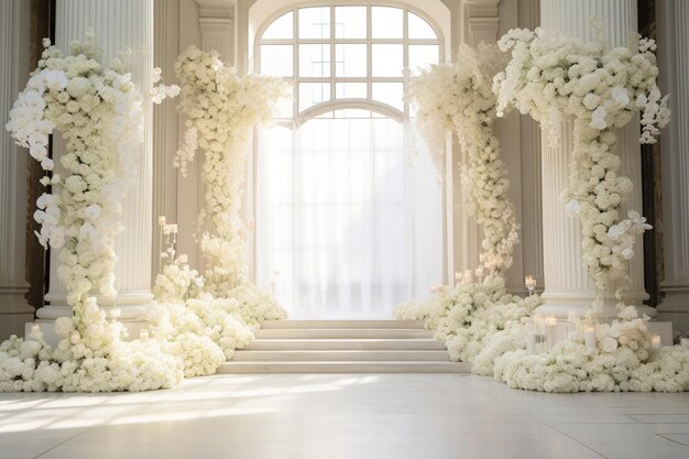 写真 花と結婚式のアーチ